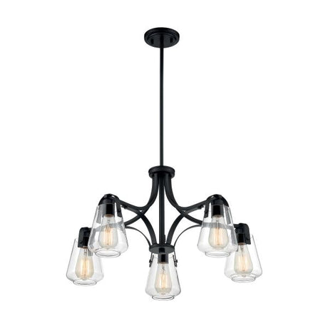 Skybridge - 5 Light - Chandelier Fixture - Matte Black Finish with Clear Glass