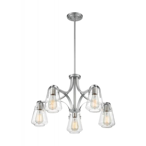 Skybridge - 5 Light - Chandelier Fixture - Brushed Nickel Finish with Clear Glass