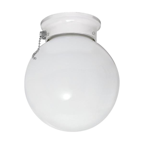 1 Light - 6 in. - Ceiling Fixture - White Ball with Pull Chain Switch