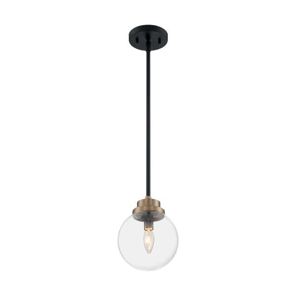 Axis - 1 Light - Pendant Fixture - Matte Black Finish with Brass Accents - Clear Glass