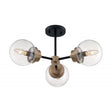 Axis - 3 Light - Semi-Flush Fixture - Matte Black Finish with Brass Accents - Clear Glass