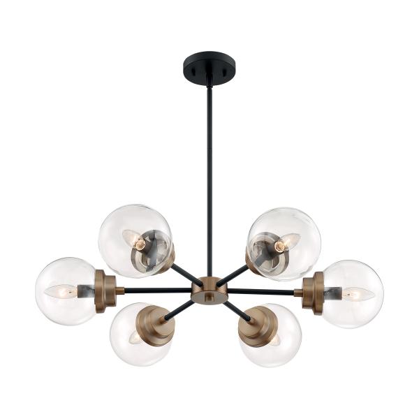 Axis - 6 Light - Chandelier Fixture - Matte Black Finish with Brass Accents - Clear Glass