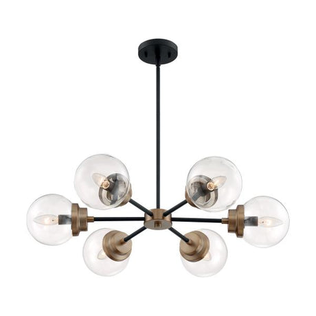 Axis - 6 Light - Chandelier Fixture - Matte Black Finish with Brass Accents - Clear Glass