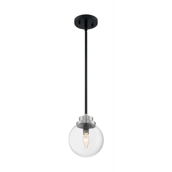 Axis - 1 Light - Pendant Fixture - Matte Black Finish with Brushed Nickel Accents - Clear Glass