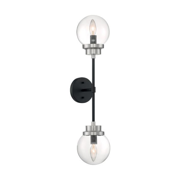 Axis - 2 Light - Wall Sconce Fixture - Matte Black Finish with Brushed Nickel Accents - Clear Glass