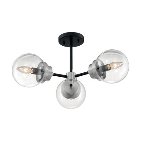 Axis - 3 Light - Semi-Flush Fixture - Matte Black Finish with Brushed Nickel Accents - Clear Glass