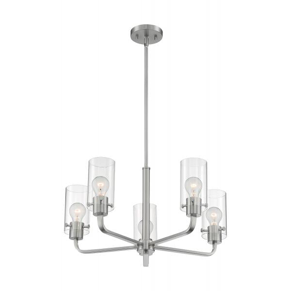 Sommerset - 5 Light - Chandelier Fixture - Brushed Nickel Finish with Clear Glass