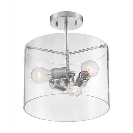 Sommerset - 3 Light - Semi-Flush Fixture - Brushed Nickel Finish with Clear Glass