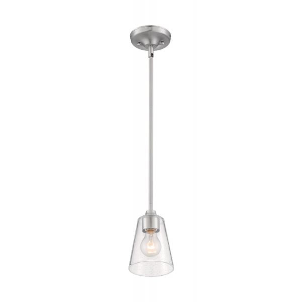 Bransel - 1 Light - Mini Pendant Fixture - Brushed Nickel Finish with Clear Seeded Glass