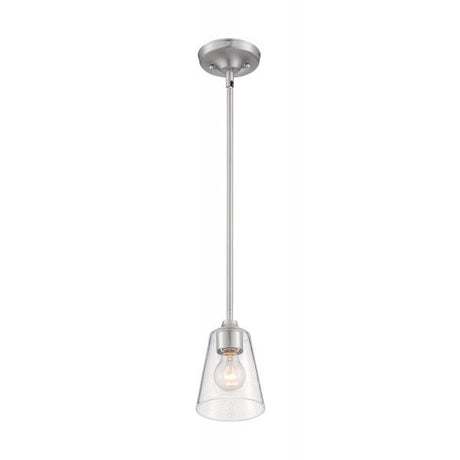 Bransel - 1 Light - Mini Pendant Fixture - Brushed Nickel Finish with Clear Seeded Glass