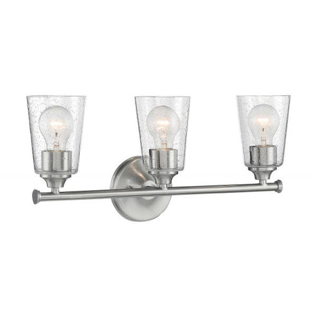 Bransel - 3 Light - Vanity Fixture - Brushed Nickel Finish with Clear Seeded Glass