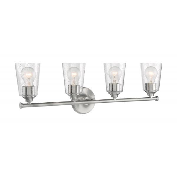 Bransel - 4 Light - Vanity Fixture - Brushed Nickel Finish with Clear Seeded Glass