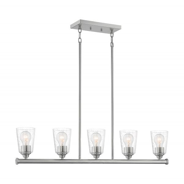 Bransel - 5 Light - Island Pendant Fixture - Brushed Nickel Finish with Clear Seeded Glass