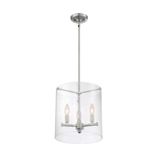 Bransel - 3 Light - Pendant Fixture - Brushed Nickel Finish with Clear Seeded Glass