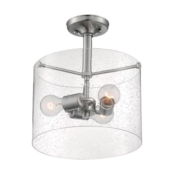 Bransel - 3 Light - Semi-Flush Fixture - Brushed Nickel Finish with Clear Seeded Glass