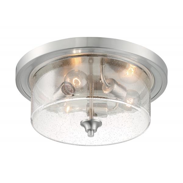 Bransel - 3 Light - Flush Mount Fixture - Brushed Nickel Finish with Clear Seeded Glass