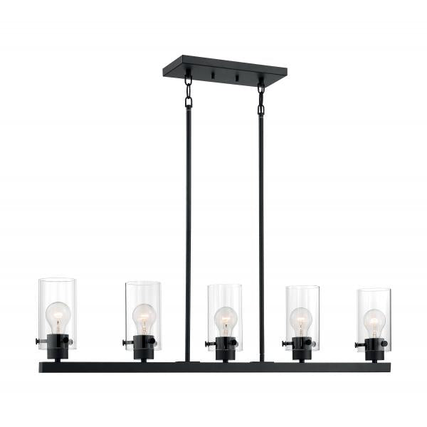 Sommerset - 5 Light - Island Pendant Fixture - Matte Black Finish with Clear Glass