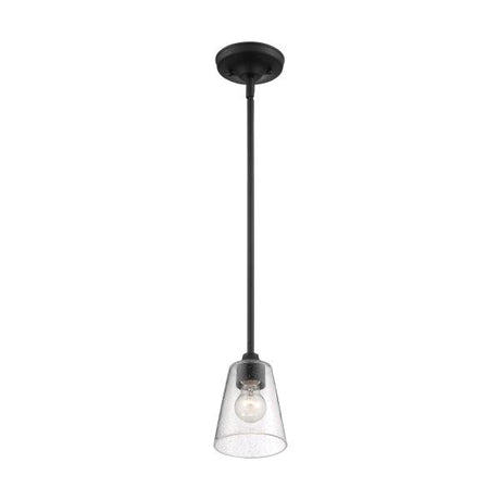 Bransel - 1 Light - Mini Pendant Fixture - Matte Black Finish with Clear Seeded Glass