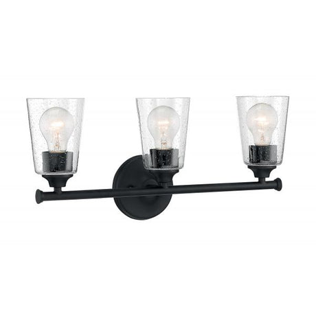 Bransel - 3 Light - Vanity Fixture - Matte Black Finish with Clear Seeded Glass