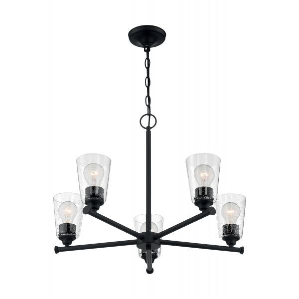 Bransel - 5 Light - Chandelier Fixture - Matte Black Finish with Clear Seeded Glass