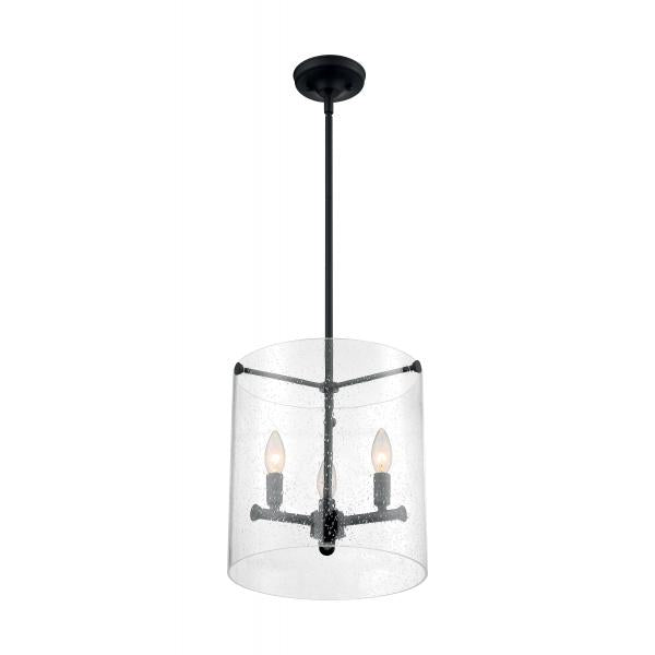 Bransel - 3 Light - Pendant Fixture - Matte Black Finish with Clear Seeded Glass