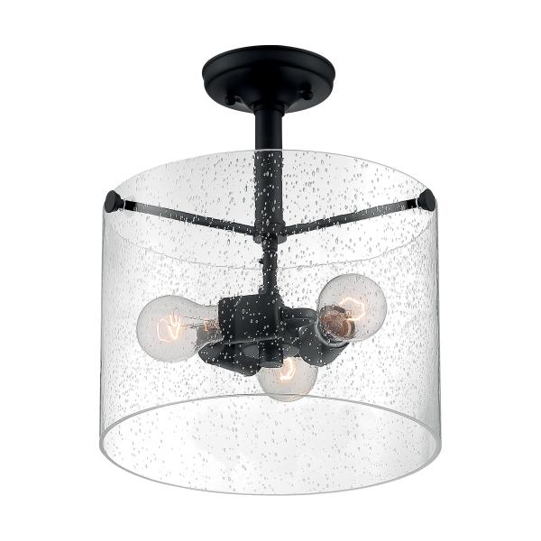 Bransel - 3 Light - Semi-Flush Fixture - Matte Black Finish with Clear Seeded Glass