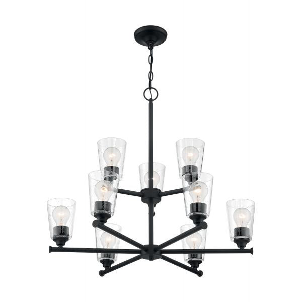 Bransel - 9 Light - Chandelier Fixture - Matte Black Finish with Clear Seeded Glass