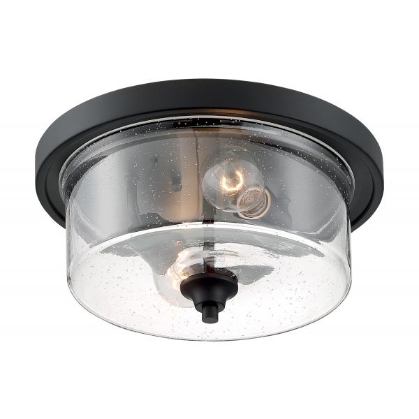 Bransel - 2 Light - Flush Mount Fixture - Matte Black Finish with Clear Seeded Glass