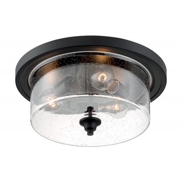 Bransel - 3 Light - Flush Mount Fixture - Matte Black Finish with Clear Seeded Glass