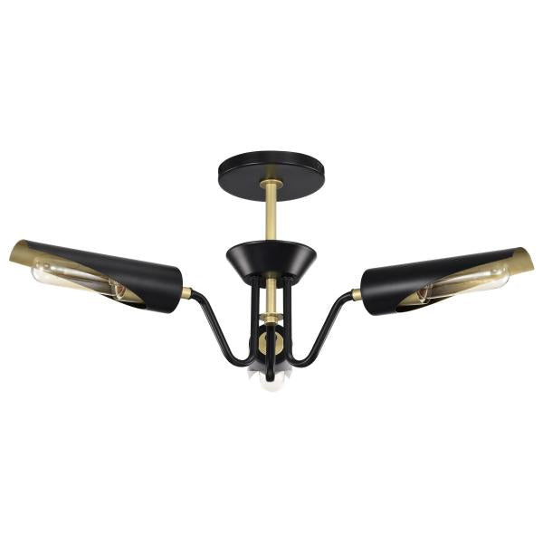 Marc 3 Light Dinette - Matte Black Finish - Gold Accents