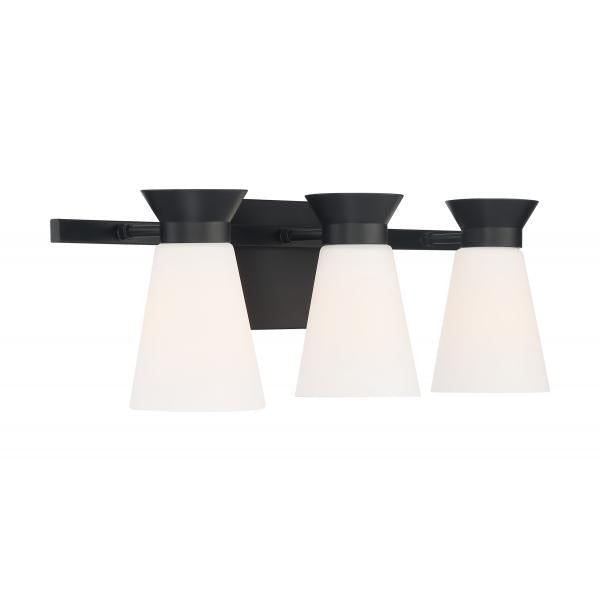 Caleta - 3 Light - Vanity Fixture - Black Finish with Frosted Cylindrical Glass