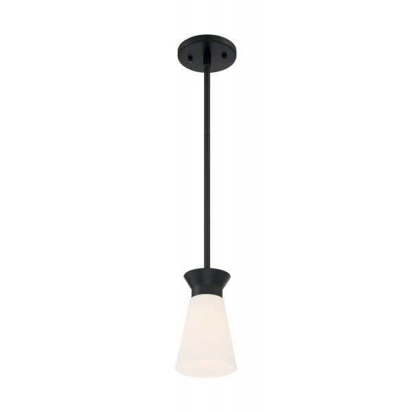 Caleta - 1 Light - Mini Pendant Fixture - Black Finish with Frosted Cylindrical Glass