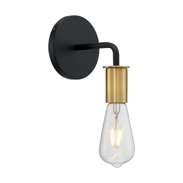 Ryder - 1 Light - Wall Sconce Fixture - Black Finish with Brushed Brass Sockets