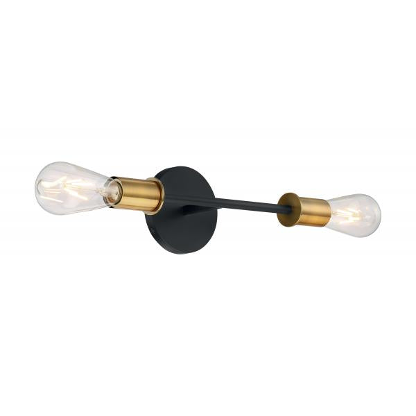 Ryder - 2 Light - Vanity Fixture - Black Finish with Brushed Brass Sockets