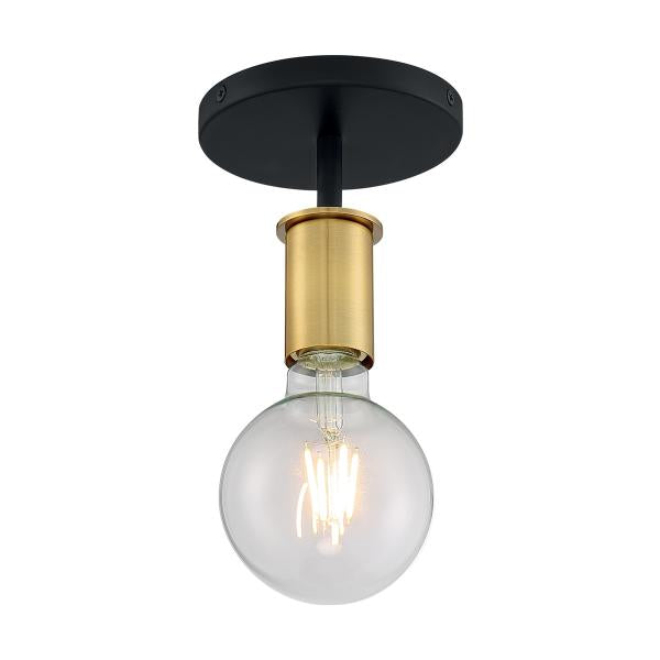 Ryder - 1 Light - Semi Flush Fixture - Black Finish with Brushed Brass Sockets