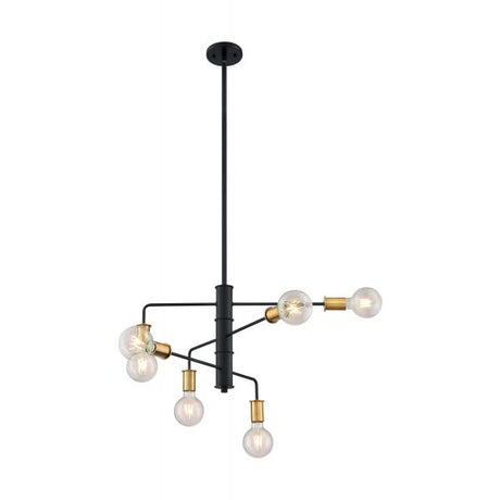 Ryder - 6 Light - Chandelier Fixture - Black Finish with Brushed Brass Sockets