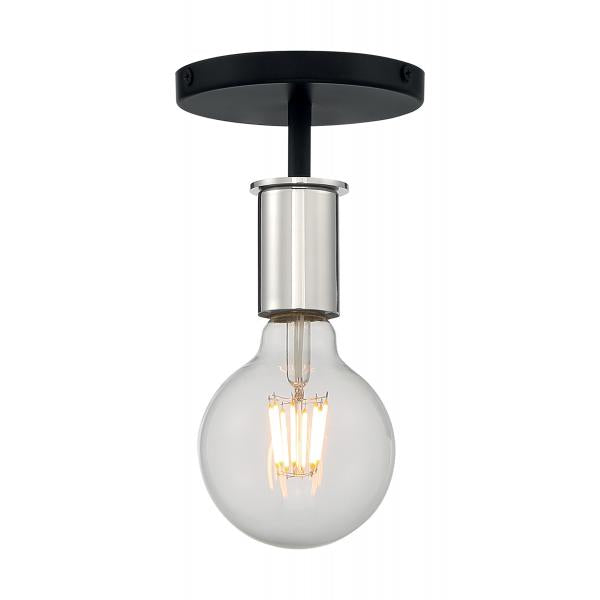 Ryder - 1 Light - Semi Flush Fixture - Black Finish with Polished Nickel Sockets