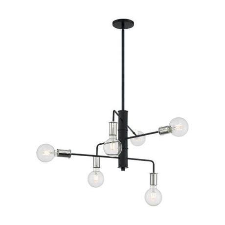 Ryder - 6 Light - Chandelier Fixture - Black Finish with Polished Nickel Sockets