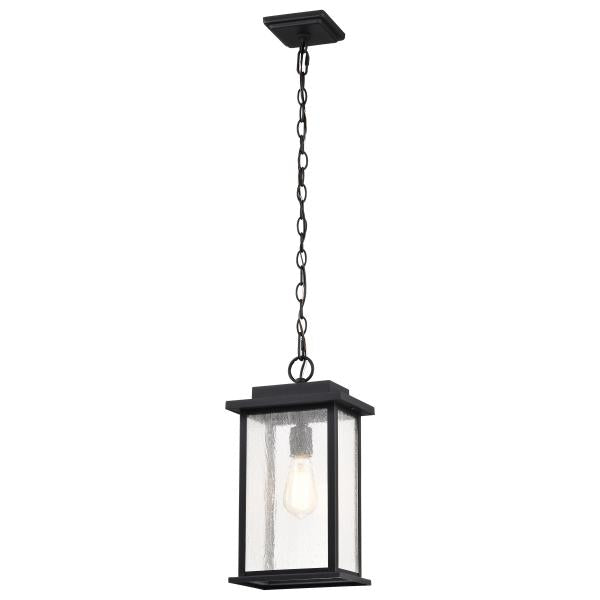 Sullivan Collection Outdoor 16 inch Hanging Light - Matte Black Finish with Clear Seeded Glass