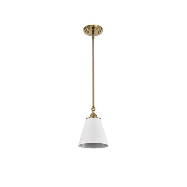 Dover - 1 Light - Small Pendant - White with Vintage Brass