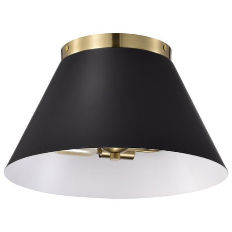 Dover - 3 Light - Small Flush Mount - Black with Vintage Brass