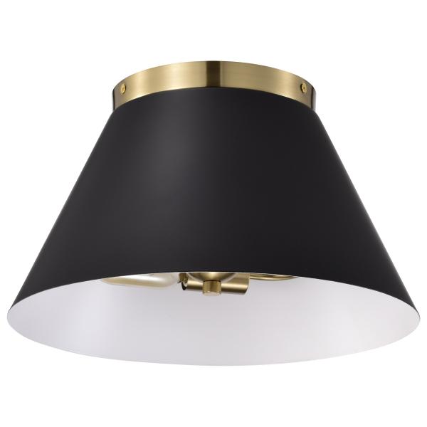 Dover - 3 Light - Small Flush Mount - Black with Vintage Brass