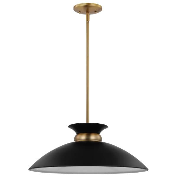 Perkins - 1 Light - Medium Pendant - Matte Black with Burnished Brass