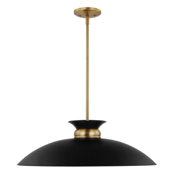 Perkins - 1 Light - Large Pendant - Matte Black with Burnished Brass