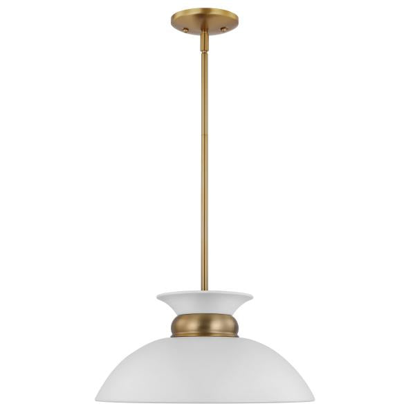 Perkins - 1 Light - Small Pendant - Matte White with Burnished Brass