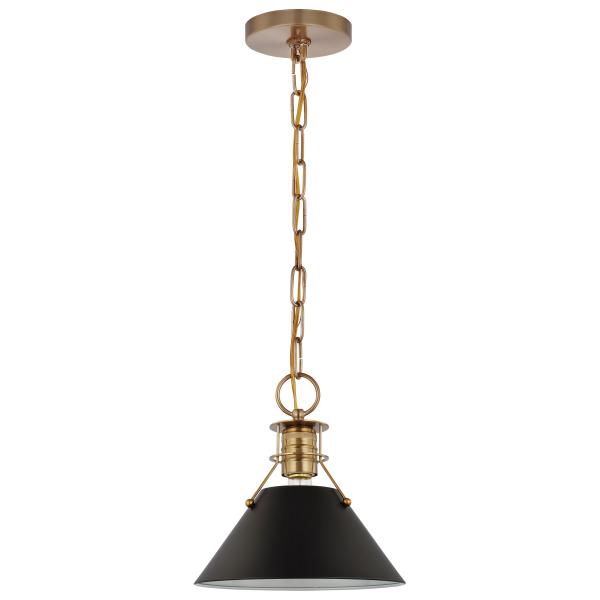 Outpost - 1 Light - Small Pendant - Matte Black with Burnished Brass