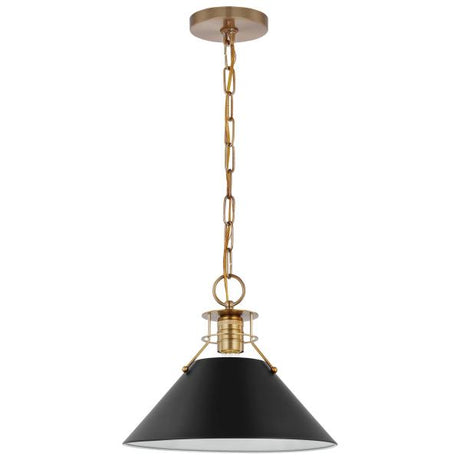 Outpost - 1 Light - Medium Pendant - Matte Black with Burnished Brass