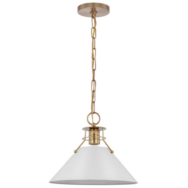 Outpost - 1 Light - Medium Pendant - Matte White with Burnished Brass