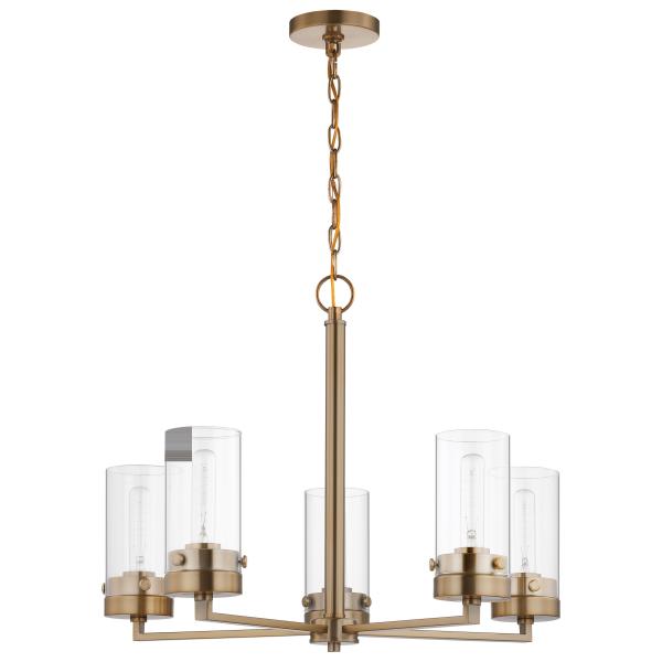 Intersection - 5 Light - Chandelier - Burnished Brass with Clear Glass