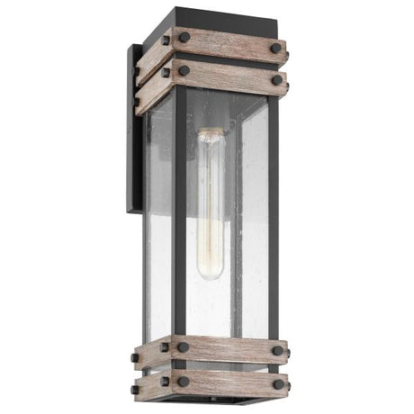 Homestead - 1 Light - Medium Wall Lantern - Matte Black & Wood Finish with Clear Seeded Glass